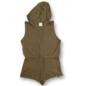TRESICS Beach Olive Green Hooded Jumpsuit Romper Shorts Swim Cover Up L